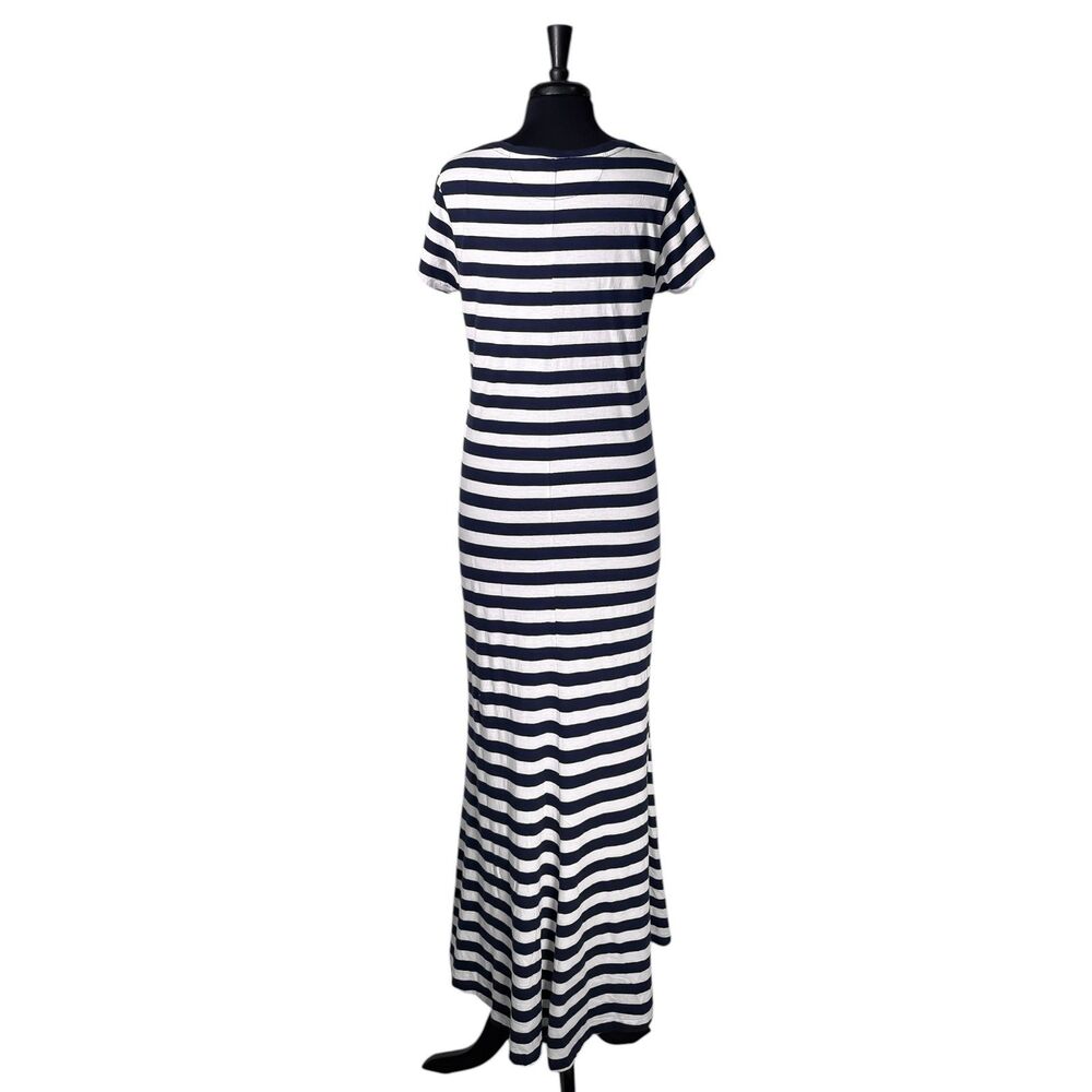 Polo Ralph Lauren Womens XL Navy Blue White Striped Maxi Dress Pony Logo Cotton - Picture 2 of 9